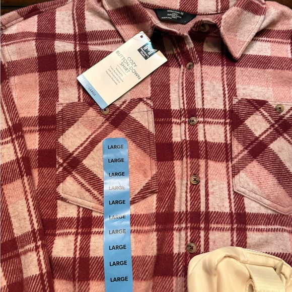 NEW Cozy Pink and Red Plaid Button Down Shirt/Shacket size L & GAP Belt Bag - Picture 5 of 7
